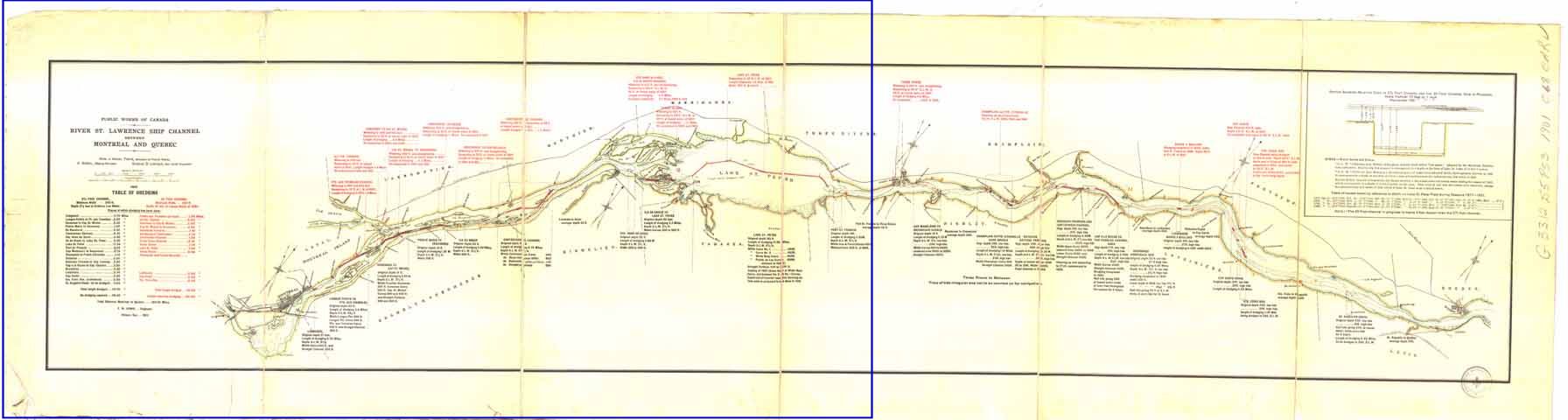 Carte géographique du côté ouest du fleuve Saint-Laurent
