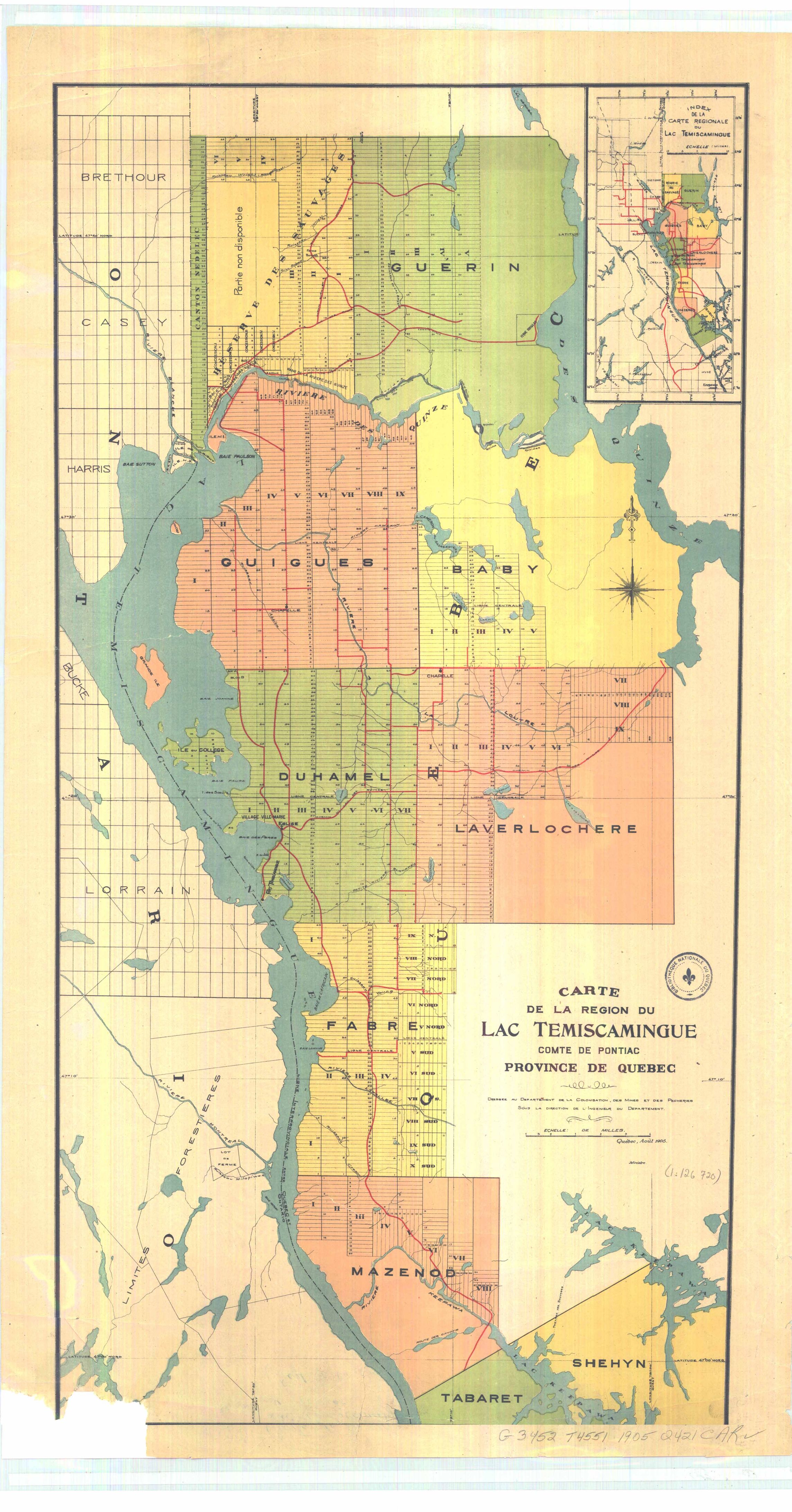 Carte géographique détaillée de la région du Lac Témiscamingue