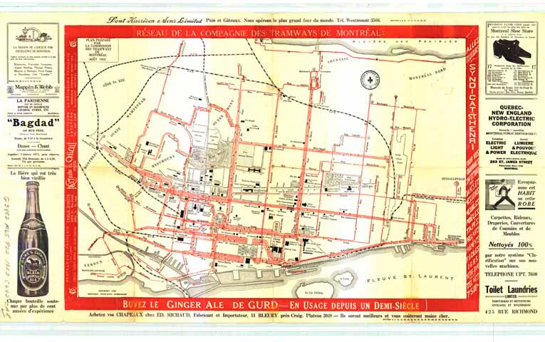 Carte du réseau de la Compagnie des tramways de Montréal