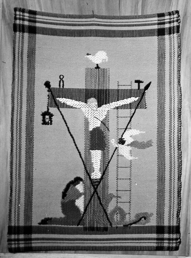 Pièce de tissu fabriquée au métier à tisser par une étudiante lors d'une cours de tissage à Montréal en 1947