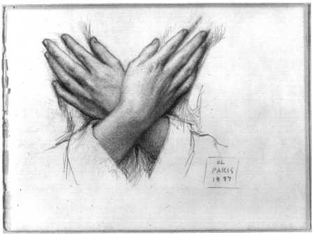 Toile du peintre Ozias Leduc «Étude de deux mains croisées»